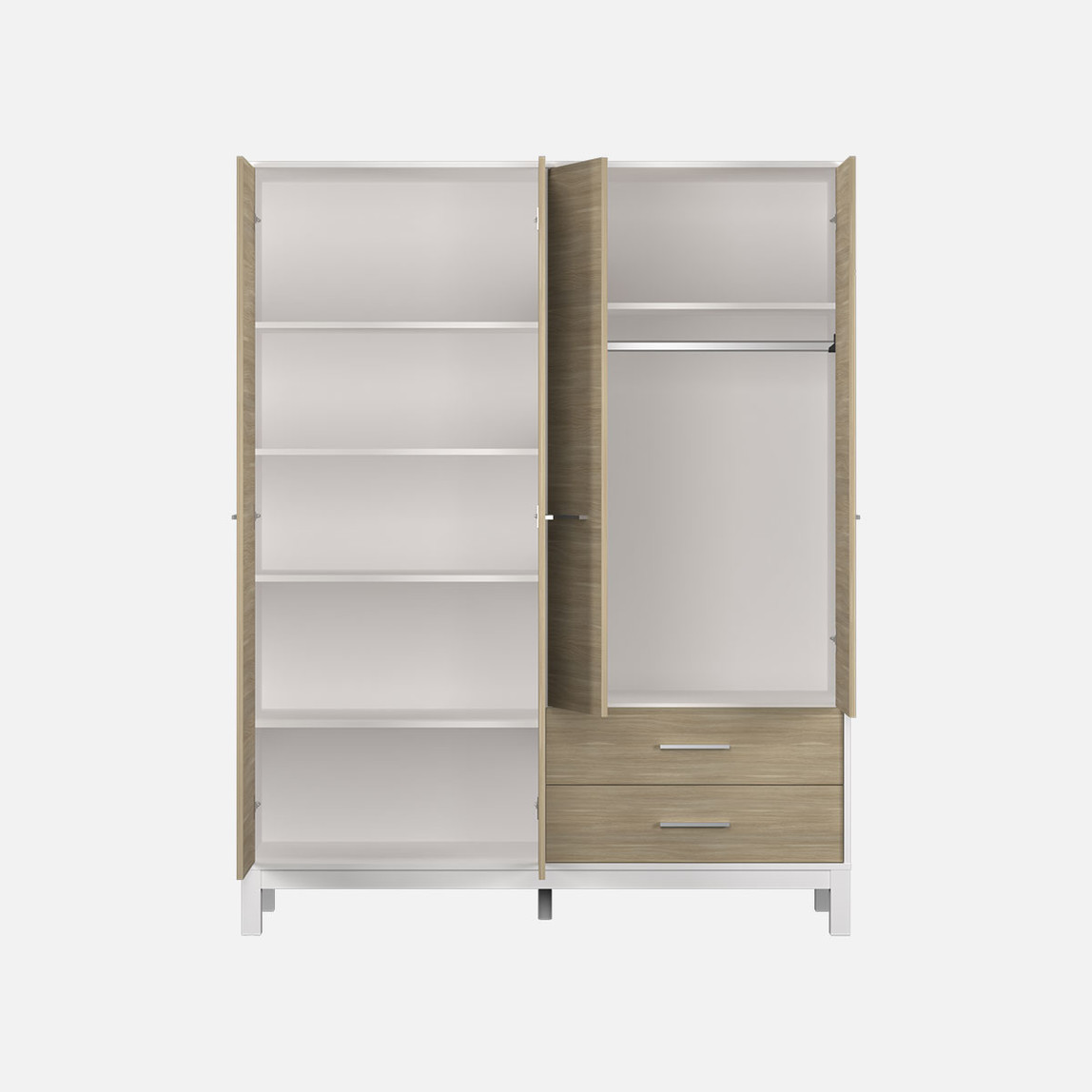    Adore London 4 Kapaklı 2 Çekmeceli Gardırop Meşe-Beyaz 