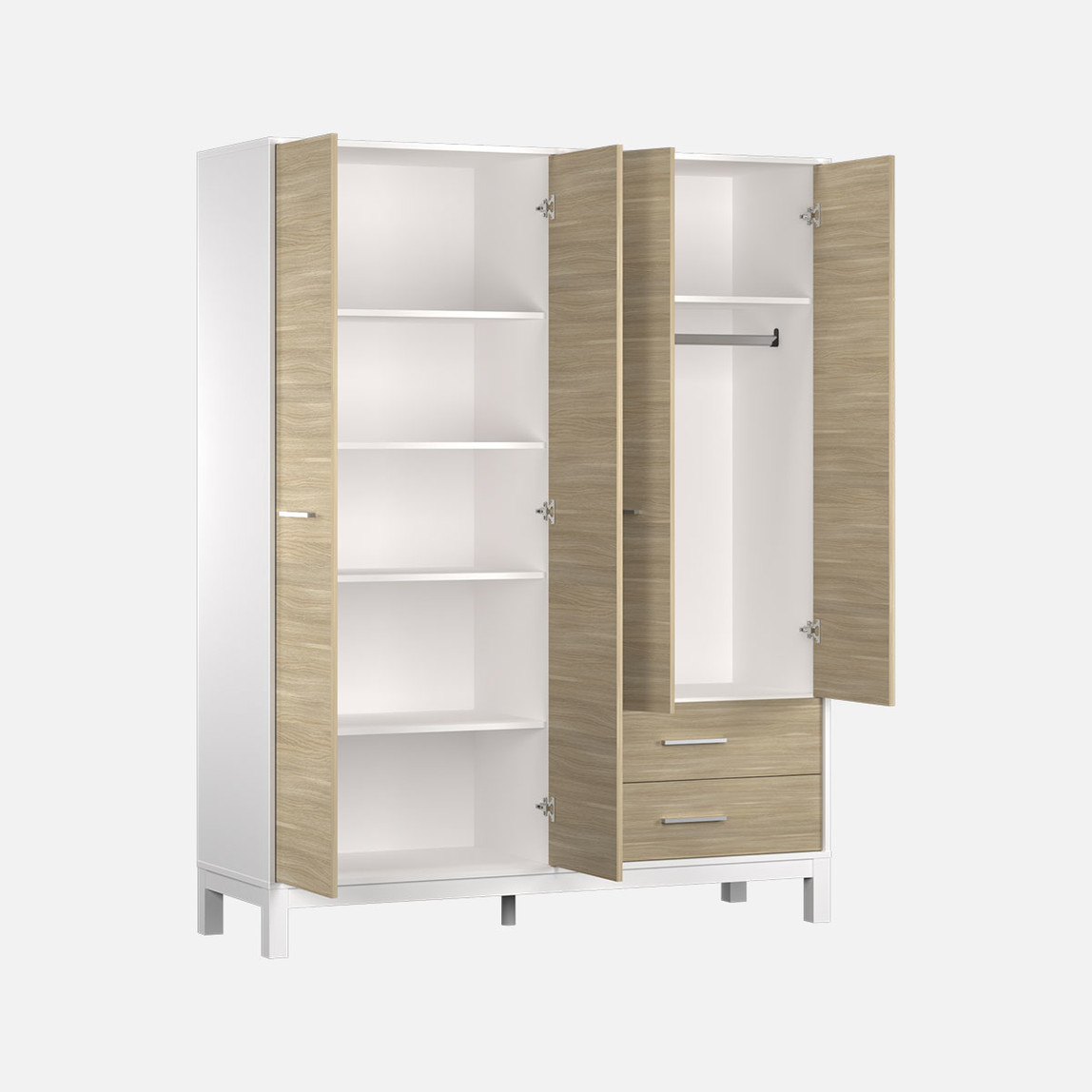    Adore London 4 Kapaklı 2 Çekmeceli Gardırop Meşe-Beyaz 