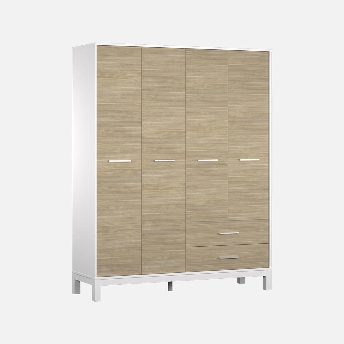    Adore London 4 Kapaklı 2 Çekmeceli Gardırop Meşe-Beyaz 