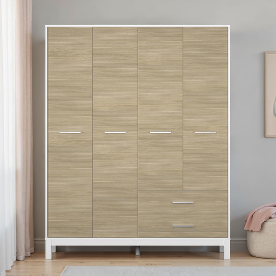 Adore London 4 Kapaklı 2 Çekmeceli Gardırop Meşe-Beyaz