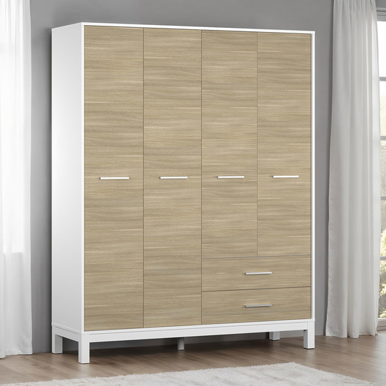 Adore London 4 Kapaklı 2 Çekmeceli Gardırop Meşe-Beyaz