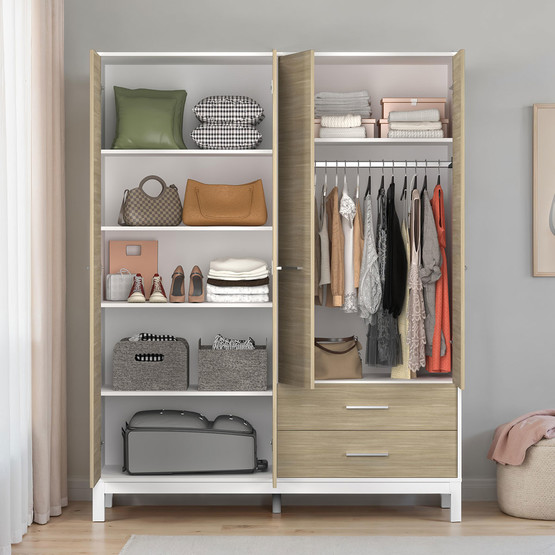 Adore London 4 Kapaklı 2 Çekmeceli Gardırop Meşe-Beyaz