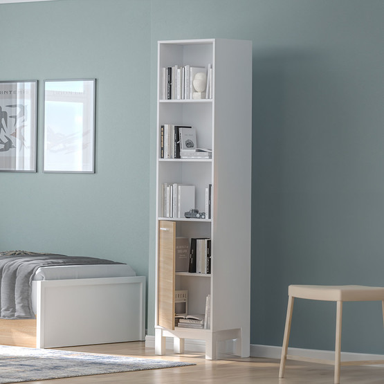 Adore London 5 Raflı Kapaklı Kitaplık Meşe-Beyaz