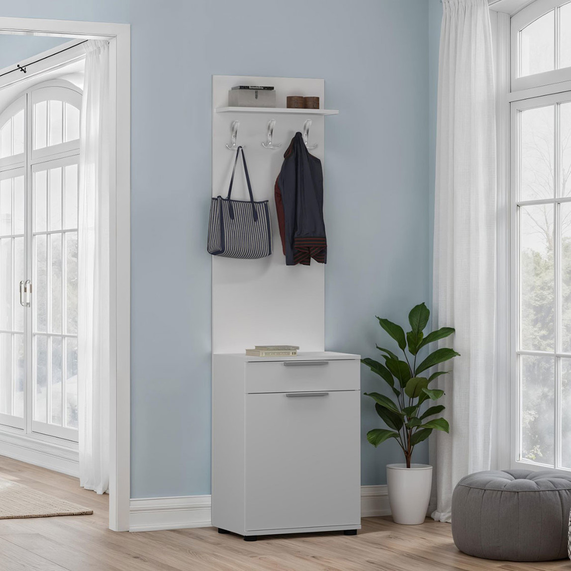    Adore Porto Tek Kapaklı Çekmeceli Portmanto ve Ayakkabılık Beyaz 