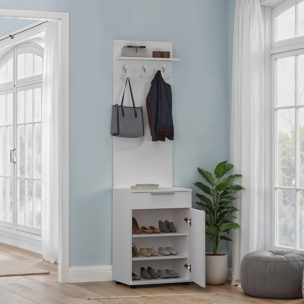    Adore Porto Tek Kapaklı Çekmeceli Portmanto ve Ayakkabılık Beyaz 