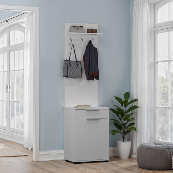 Adore Porto Tek Kapaklı Çekmeceli Portmanto ve Ayakkabılık Beyaz