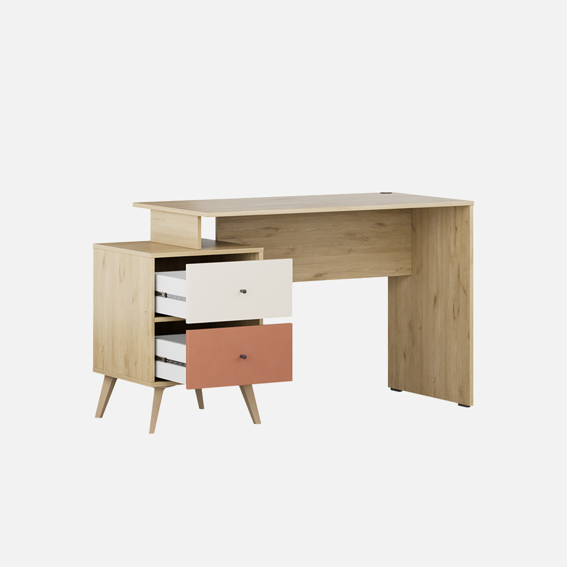    Adore Terra 2 Çekmeceli Çalışma Masası Meşe-Beyaz-Kiremit 