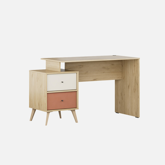 Adore Terra 2 Çekmeceli Çalışma Masası Meşe-Beyaz-Kiremit