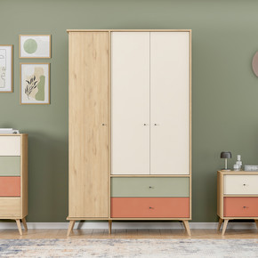 Adore Terra 3 Kapaklı 2 Çekmeceli Gardırop Florida Meşe-Yeşil-Kiremit