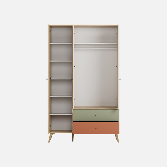 Adore Terra 3 Kapaklı 2 Çekmeceli Gardırop Florida Meşe-Yeşil-Kiremit