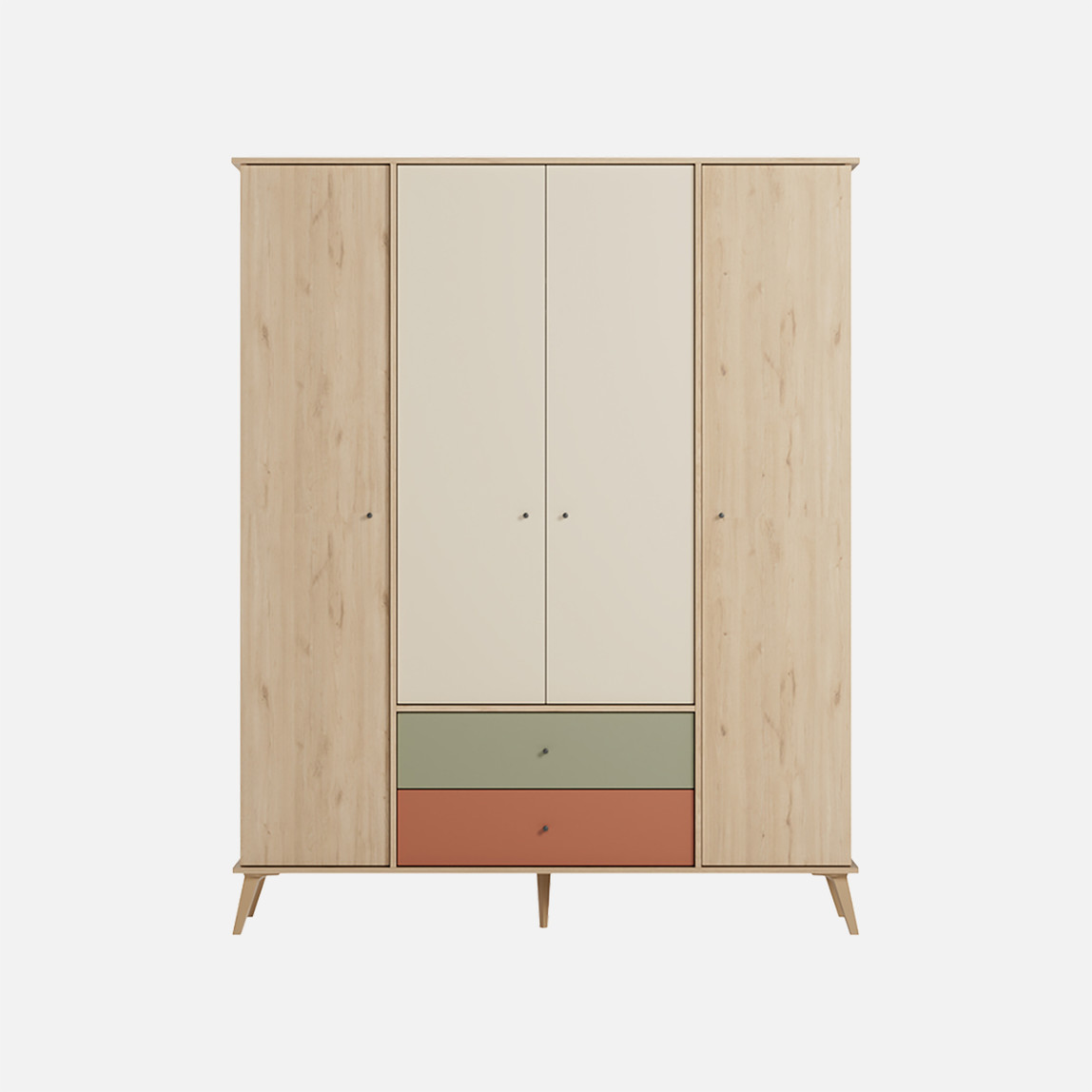    Adore Terra 4 Kapaklı 2 Çekmeceli Gardırop Florida Meşe-Yeşil-Kiremit 