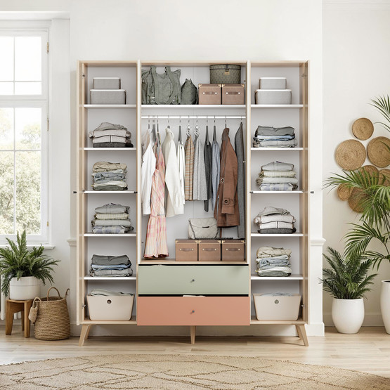 Adore Terra 4 Kapaklı 2 Çekmeceli Gardırop Florida Meşe-Yeşil-Kiremit