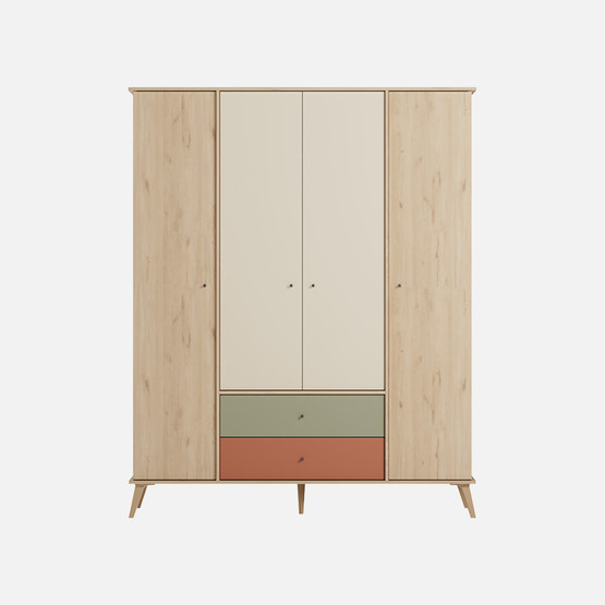 Adore Terra 4 Kapaklı 2 Çekmeceli Gardırop Florida Meşe-Yeşil-Kiremit