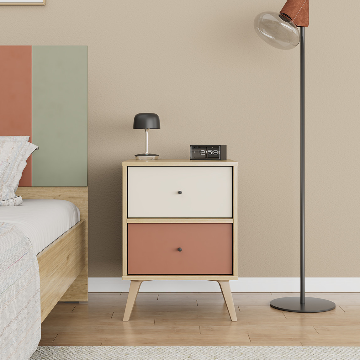    Adore Terra 2 Çekmeceli Komodin Meşe-Beyaz-Kiremit 