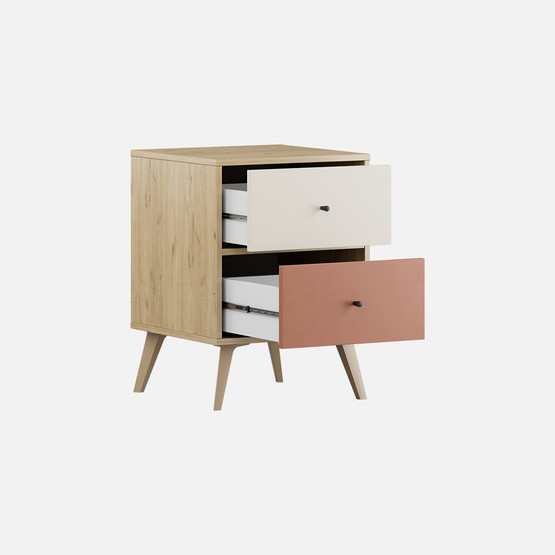 Adore Terra 2 Çekmeceli Komodin Meşe-Beyaz-Kiremit