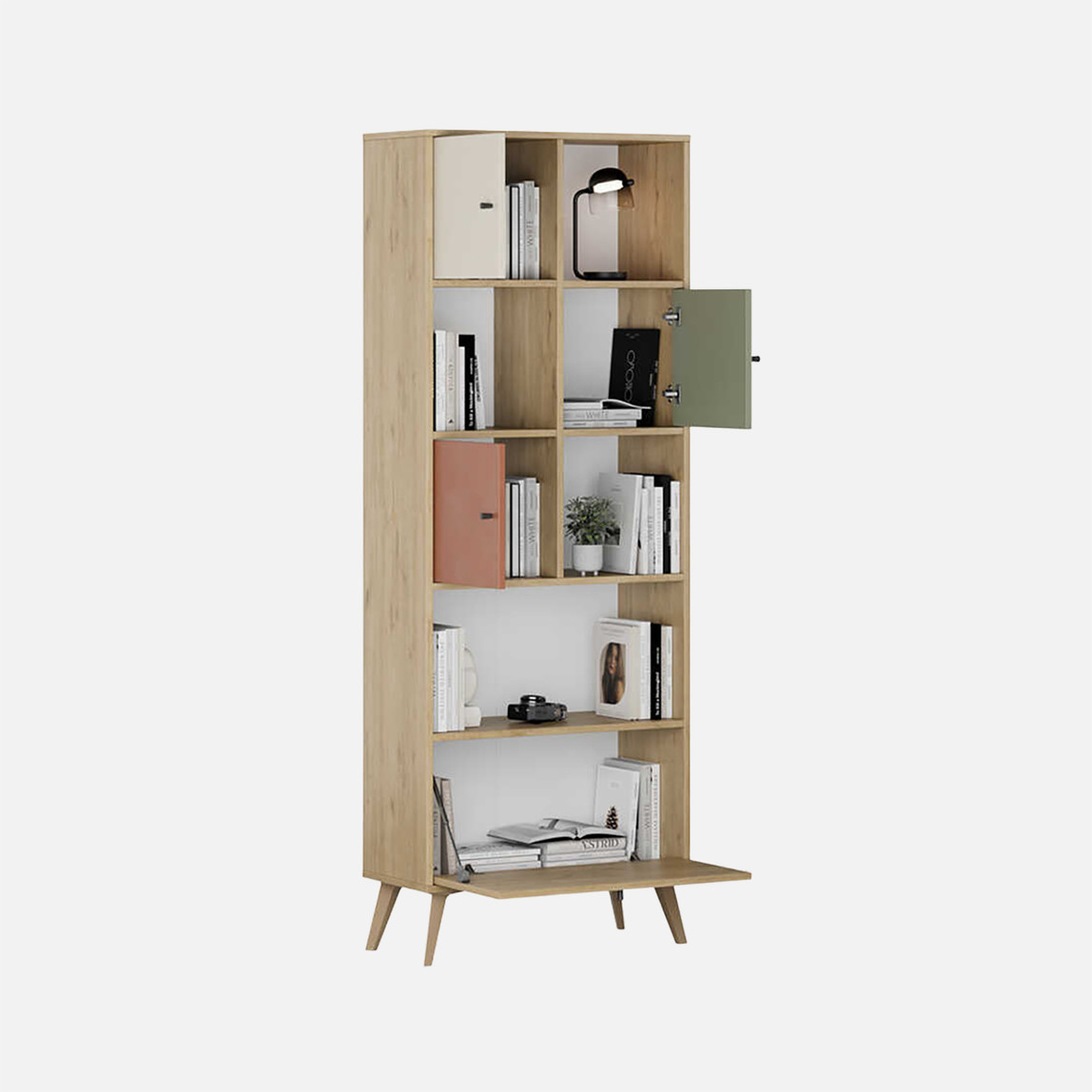    Adore Terra 4 Kapaklı Kitaplık Meşe-Beyaz-Yeşil-Kiremit 