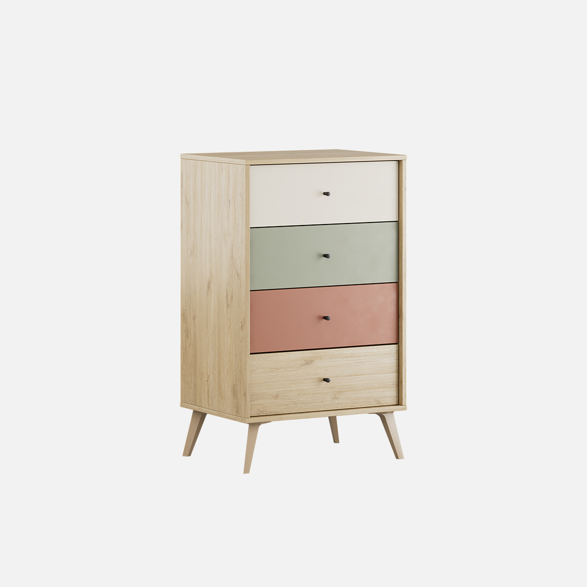    Adore Terra 4 Çekmeceli Şifonyer Meşe-Beyaz-Yeşil-Kiremit 