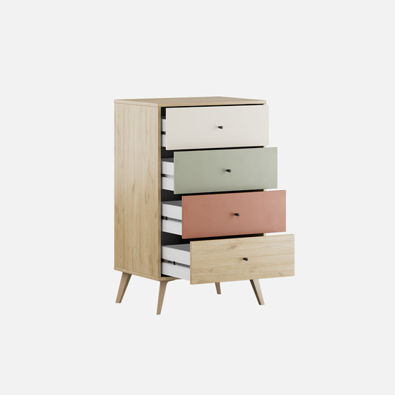 Adore Terra 4 Çekmeceli Şifonyer Meşe-Beyaz-Yeşil-Kiremit