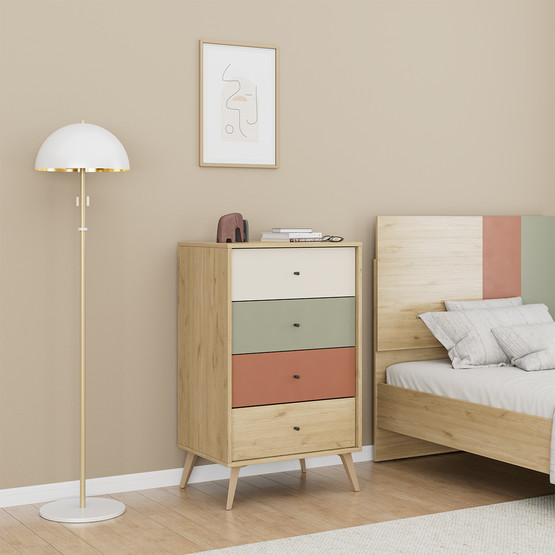 Adore Terra 4 Çekmeceli Şifonyer Meşe-Beyaz-Yeşil-Kiremit