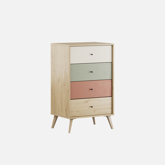 Adore Terra 4 Çekmeceli Şifonyer Meşe-Beyaz-Yeşil-Kiremit