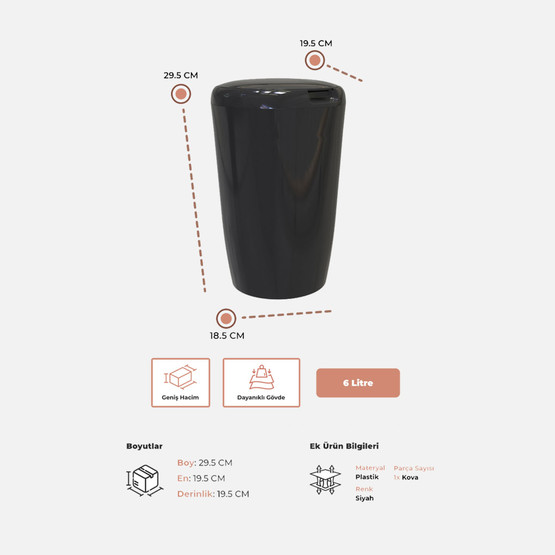 Bino Çöp Kovası Siyah 6L