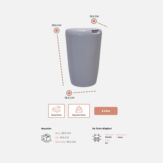 Bino Çöp Kovası Gri 6L