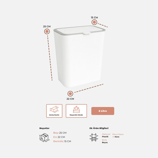 Flip Çöp Kovası Beyaz 6L