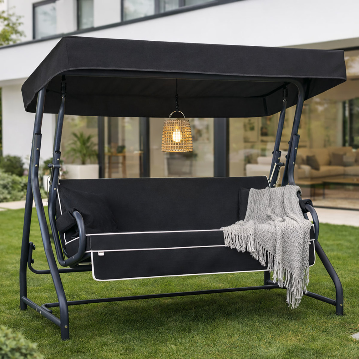    Erinöz Olea 3 Kişilik Yatarlı Bahçe Balkon Teras Salıncağı -Antrasit    