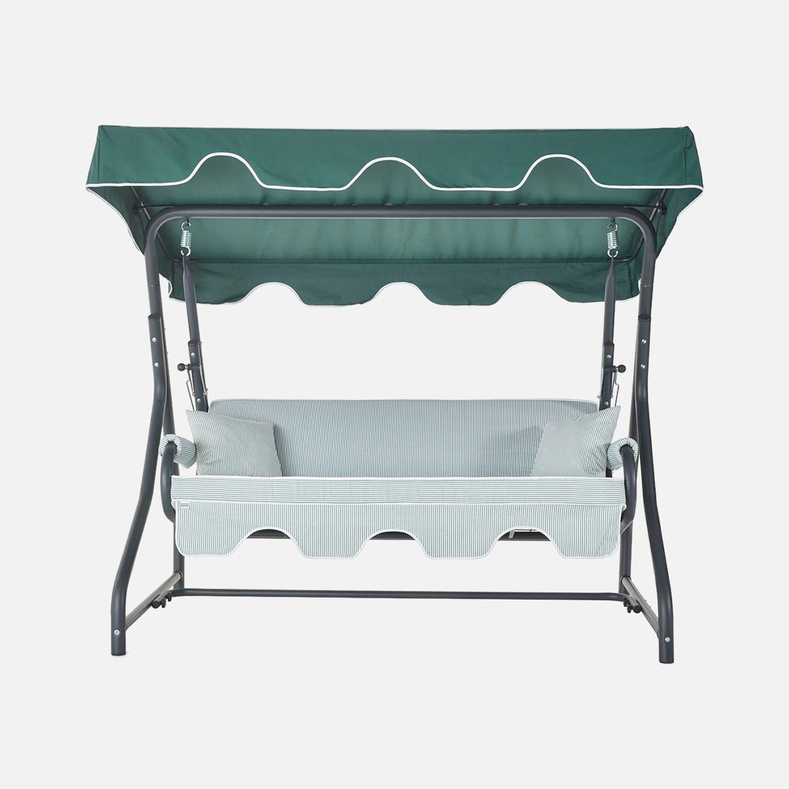    Erinöz Olea 3 Kişilik Yatarlı Bahçe Balkon Teras Salıncağı - Yeşil Çizgili  