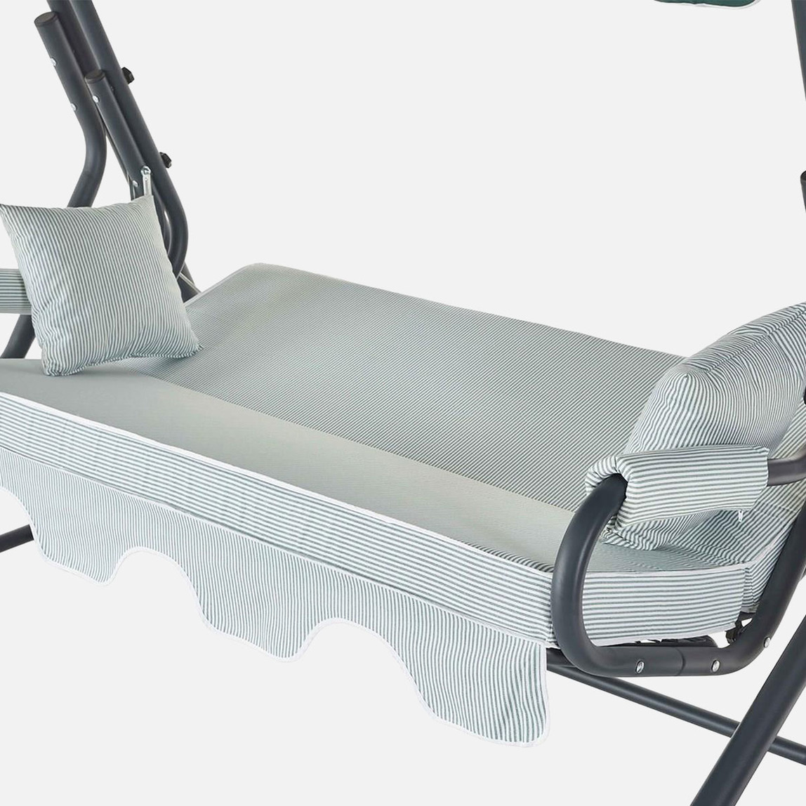    Erinöz Olea 3 Kişilik Yatarlı Bahçe Balkon Teras Salıncağı - Yeşil Çizgili  