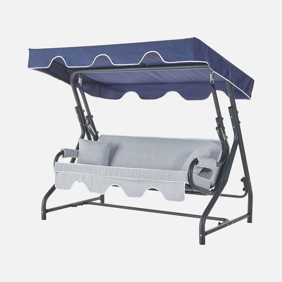 Erinöz Olea 3 Kişilik Yatarlı Bahçe Balkon Teras Salıncağı -Lacivert Çizgili  