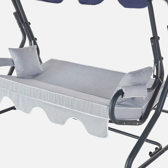 Erinöz Olea 3 Kişilik Yatarlı Bahçe Balkon Teras Salıncağı -Lacivert Çizgili  