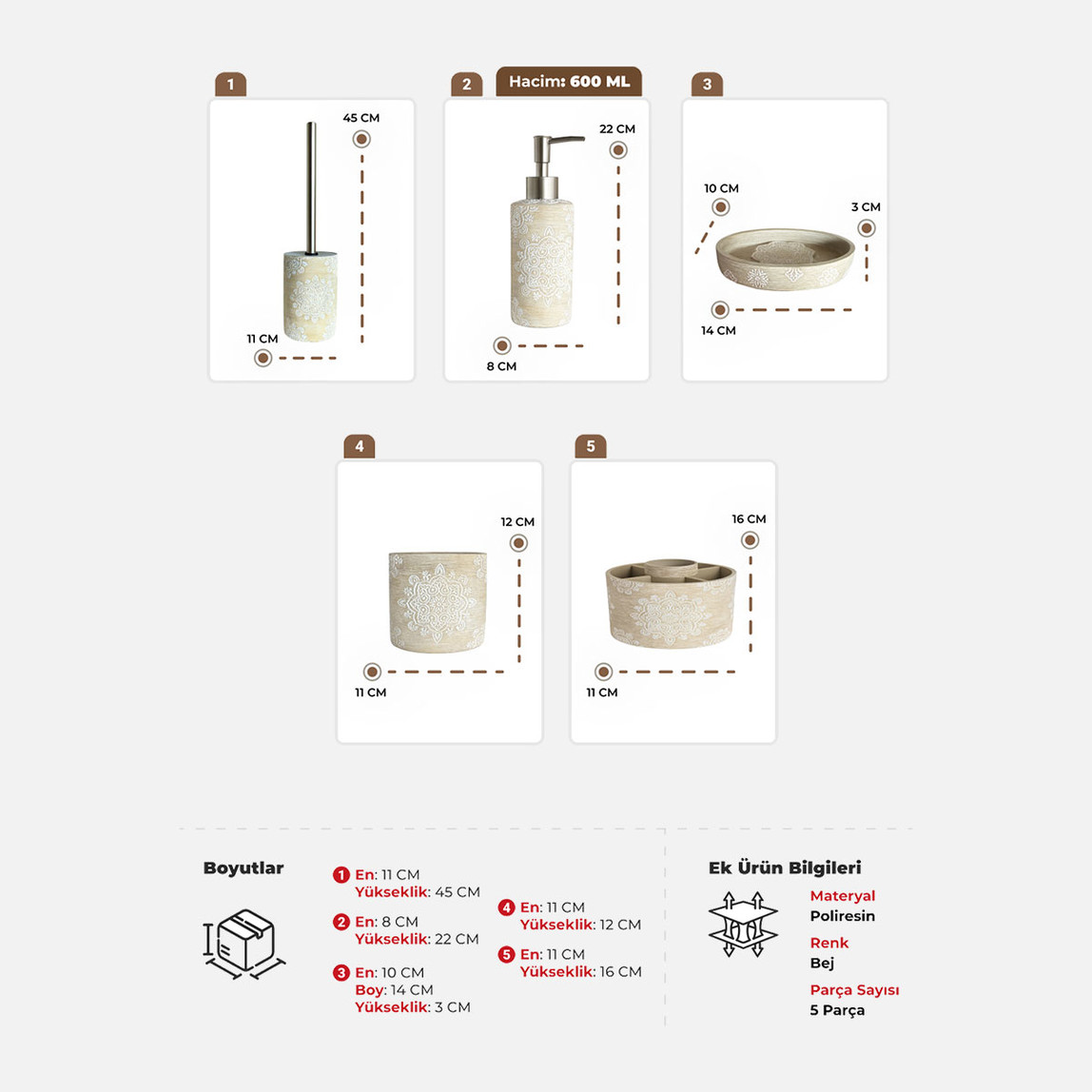    Primanova Totem 5 Parça Banyo Seti 