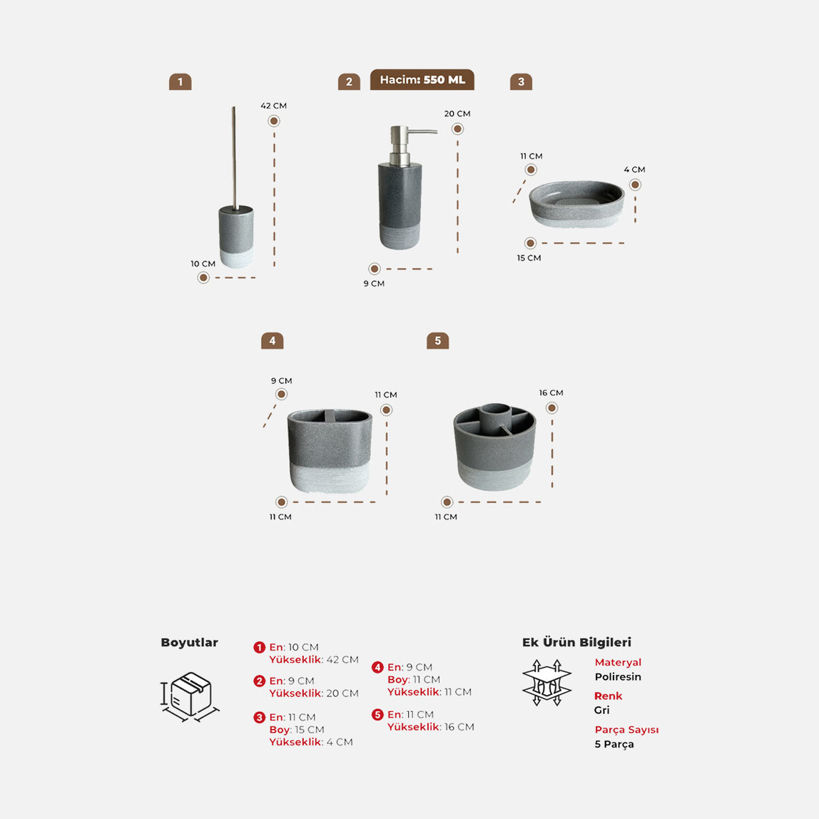    Primanova Reve 5 Parça Banyo Seti 