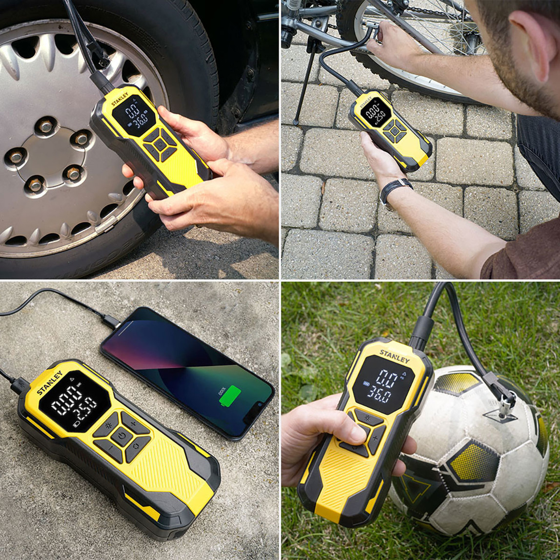    Stanley SXIF0101 12V / Şarjlı Li-ion 150 PSI Dijital Göstergeli Akıllı Lastik Şişirme Pompası 
