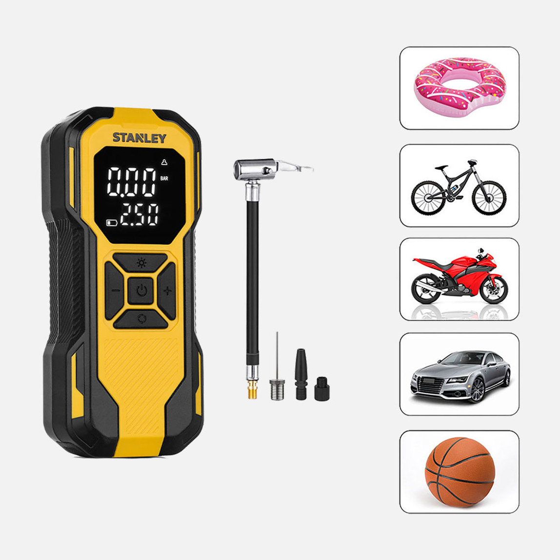    Stanley SXIF0101 12V / Şarjlı Li-ion 150 PSI Dijital Göstergeli Akıllı Lastik Şişirme Pompası 