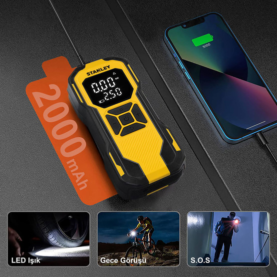 Stanley SXIF0101 12V / Şarjlı Li-ion 150 PSI Dijital Göstergeli Akıllı Lastik Şişirme Pompası