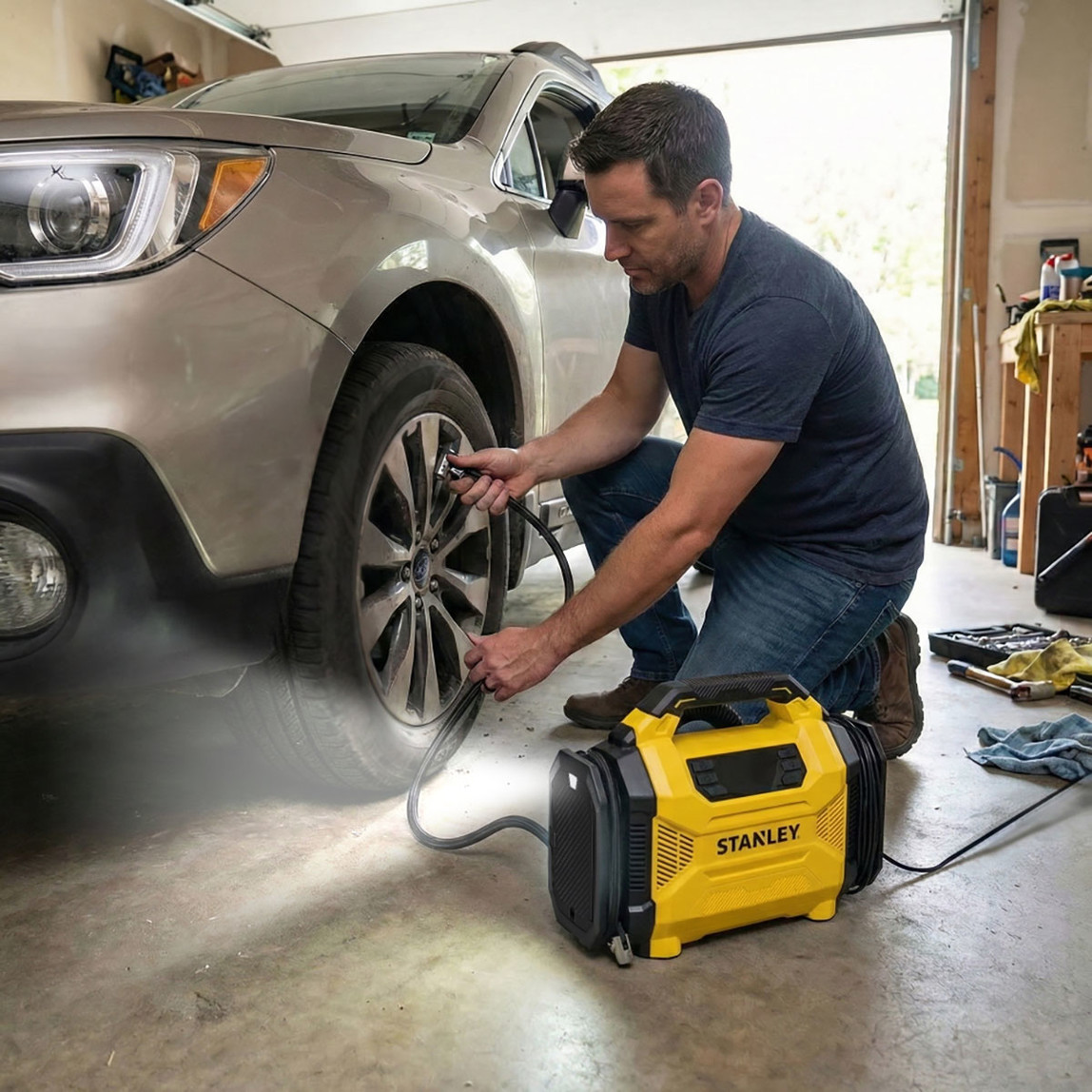    Stanley SXIF3501 12Volt/220Volt 150 PSI Dijital Basınç Göstergeli Lastik ve Yatak Şişirme Pompası 