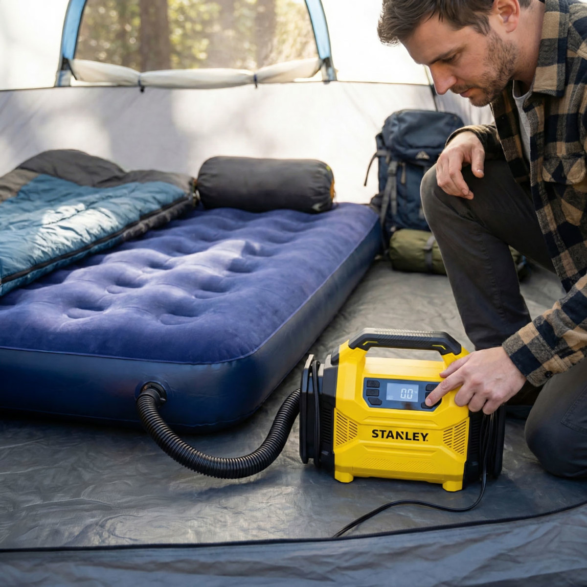    Stanley SXIF3501 12Volt/220Volt 150 PSI Dijital Basınç Göstergeli Lastik ve Yatak Şişirme Pompası 
