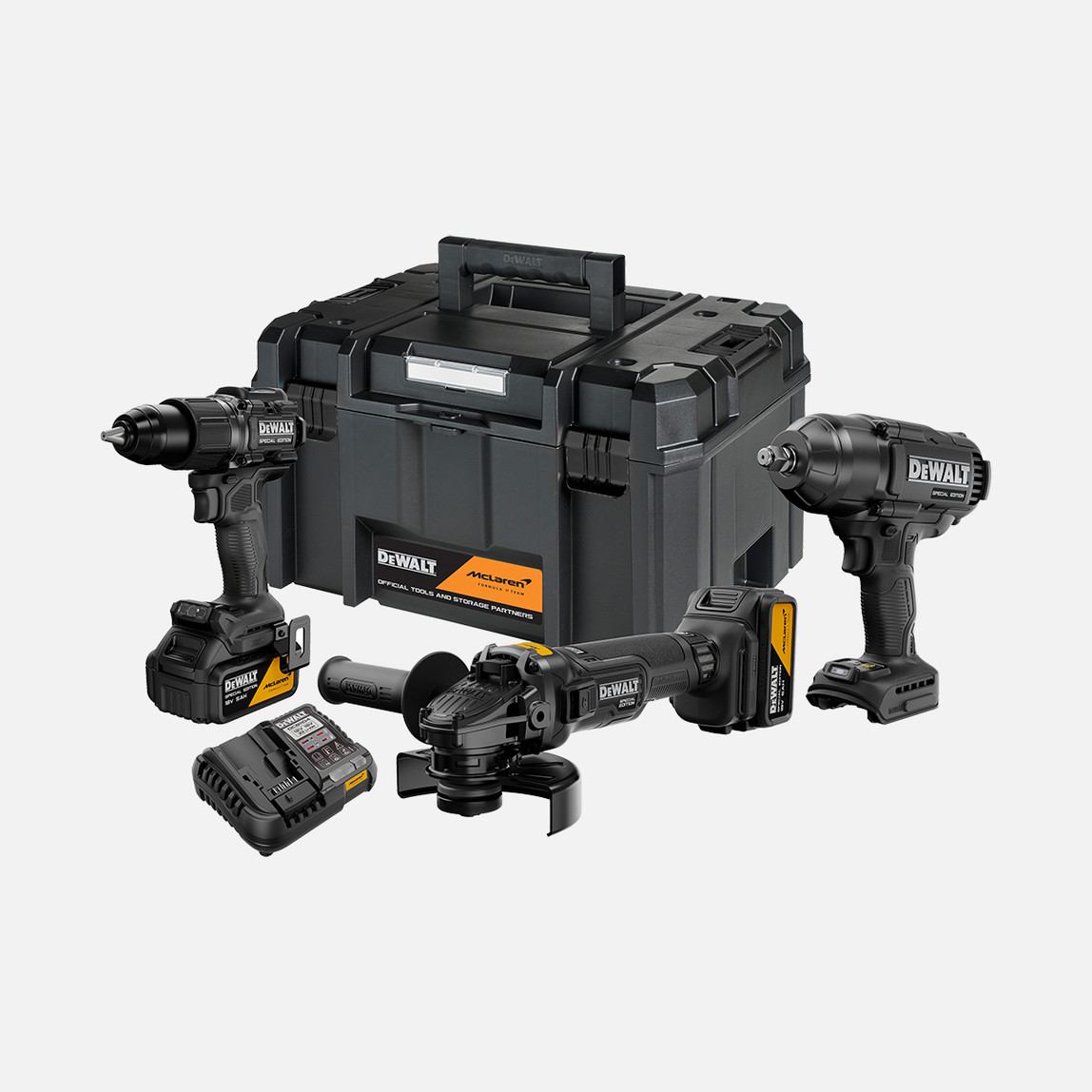    Dewalt Dck3222Mp2T-Qw Mclaren Üçlü Set + 2X5Ah Akü Set (Matkap + Taşlama + Somun Sıkma) 