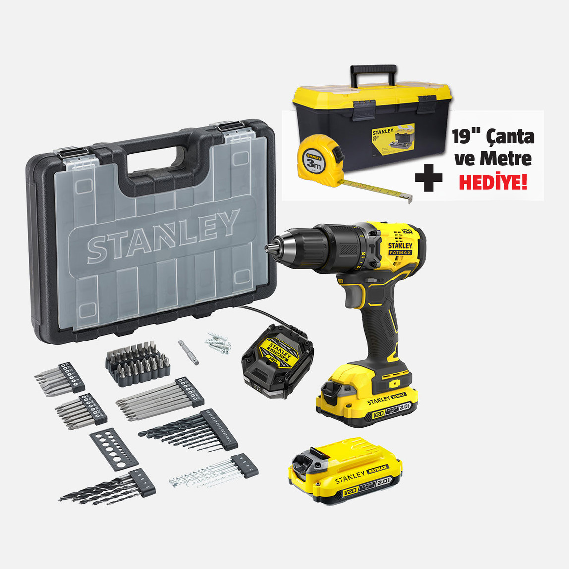    Stanley SBD715D2A  18V 60 Nm 2Ah Çift Akülü Kömürsüz Darbeli Matkap 