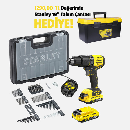 Stanley SBD715D2A  18V 60 Nm 2Ah Çift Akülü Kömürsüz Darbeli Matkap