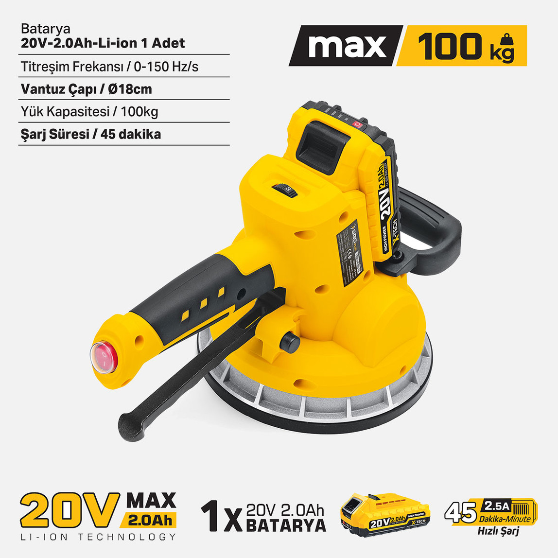    Sgs 5415 20V 1x2.0 Ah Akülü Seramik Granit Titreşimli Döşeme Makinesi 