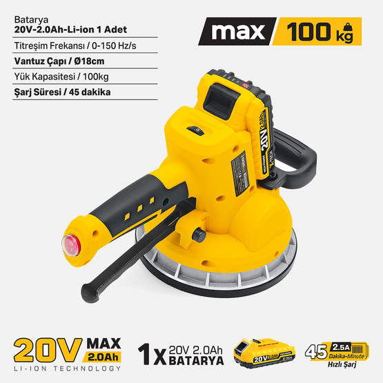 Sgs 5415 20V 1x2.0 Ah Akülü Seramik Granit Titreşimli Döşeme Makinesi