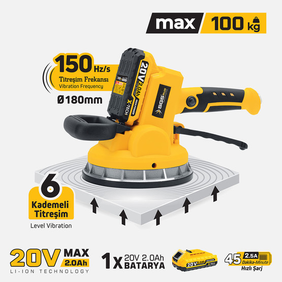 Sgs 5415 20V 1x2.0 Ah Akülü Seramik Granit Titreşimli Döşeme Makinesi