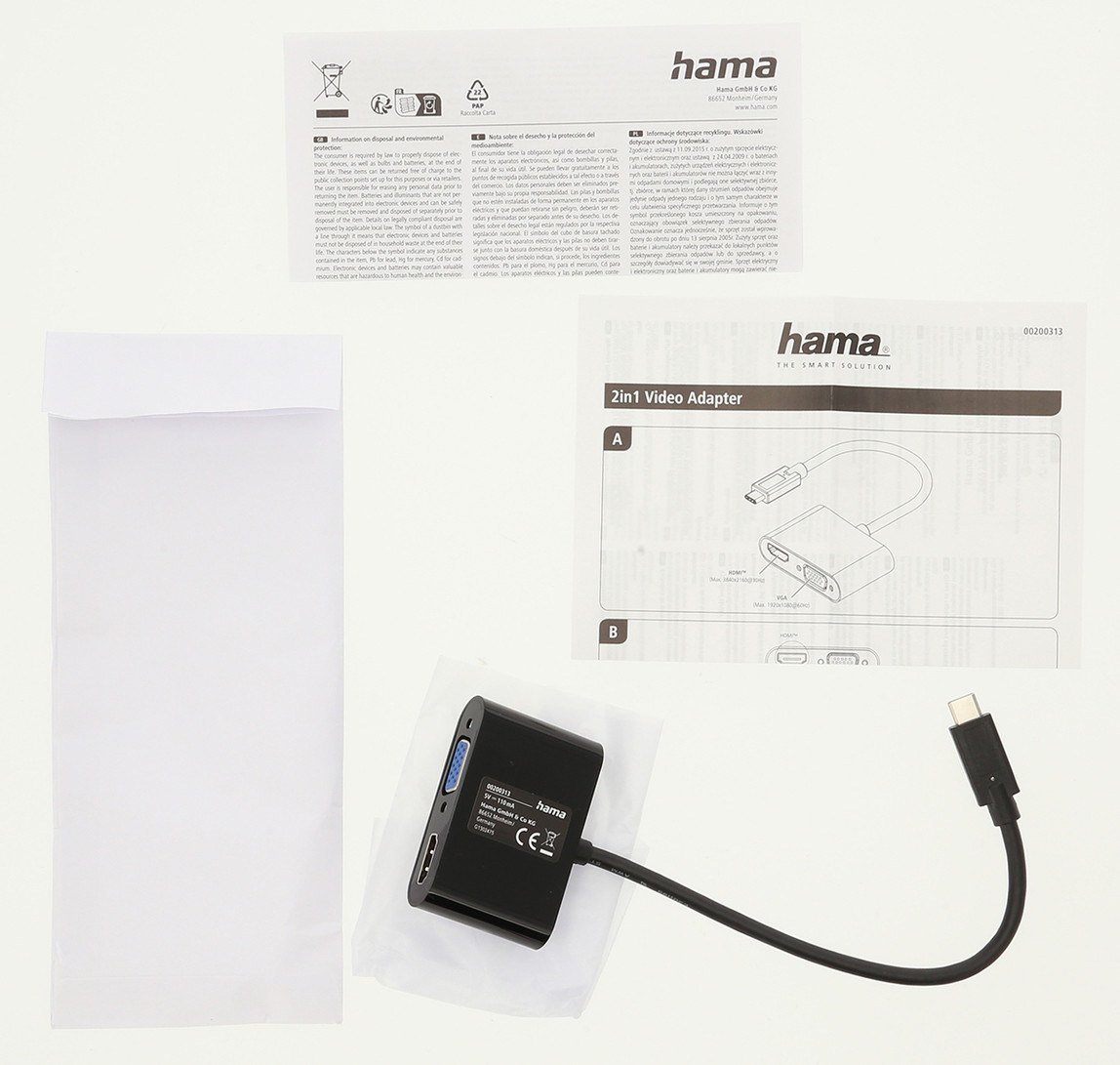    Hama HM.200313 USB-C – HDMI & VGA 2'si 1 Arada Video Adaptörü 4K Siyah 