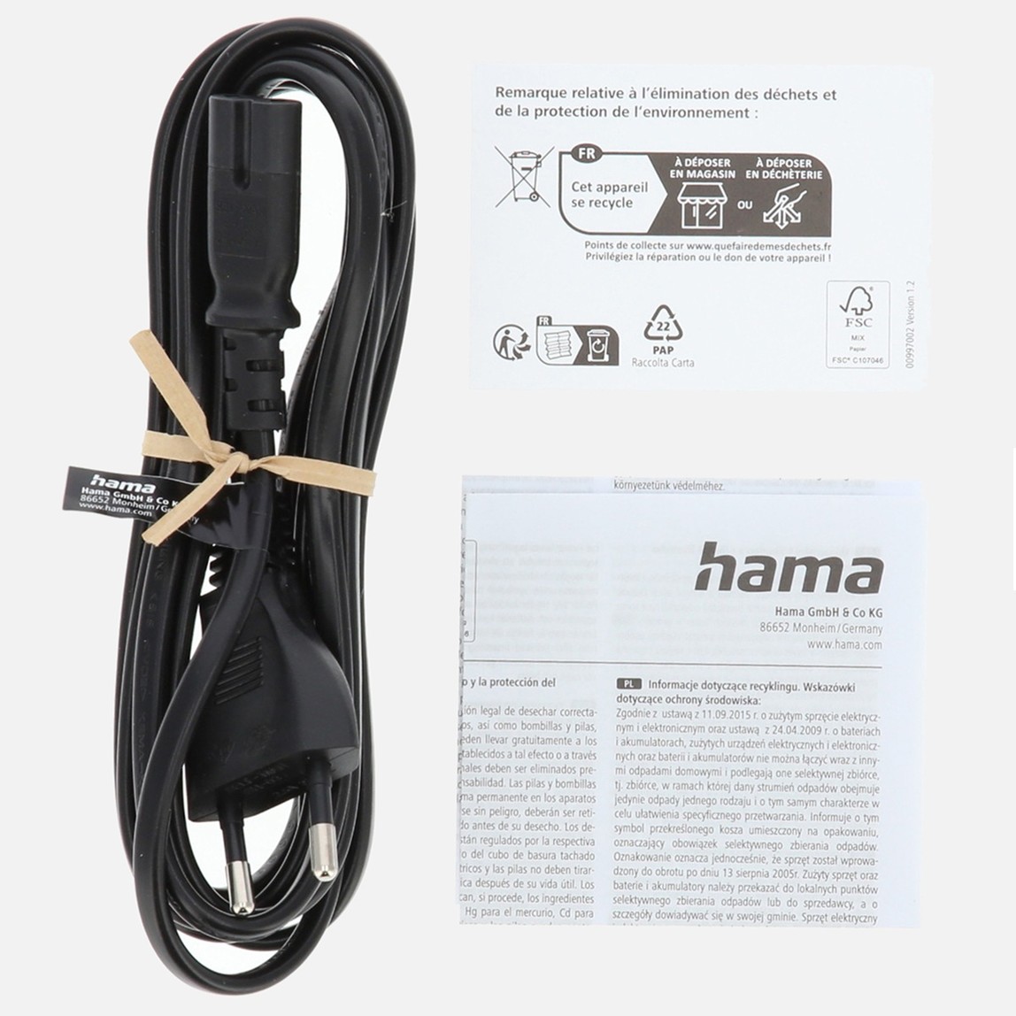    Hama AC Konnektör C7 Güç Kablosu 2,5M Siyah 