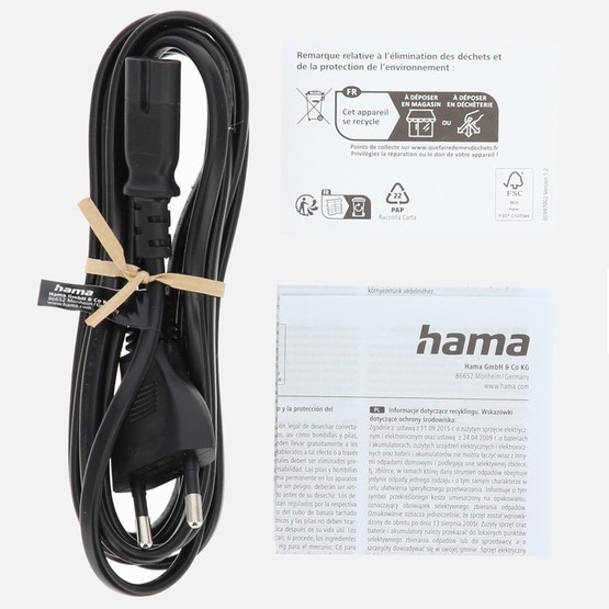 Hama AC Konnektör C7 Güç Kablosu 2,5M Siyah