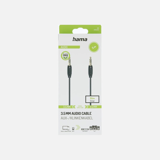 Hama HM.205263 3.5 mm - 3.5 mm Stereo Altın Uçlu Ses Kablosu 3M Siyah