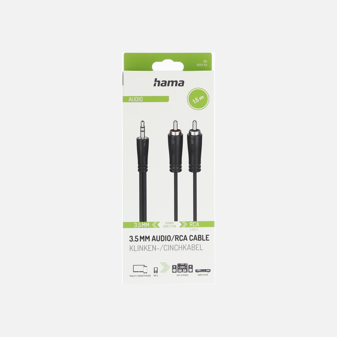    Hama HM.205110 3.5mm Jack - 2 RCA Stereo Ses Kablosu 1,5M Siyah 